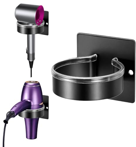 Ziyonix Hair Dryer Holder Wall Mounted Hair Dryer Holders Hair Dryer Storage Blow Dryer Holder Adhesive Hair Dryer Stand Black Hairdryer Holder Station for Dressing Table Bathroom Barber Shop