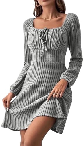 JENJON Femme Robe Pull Manches Longues Tunique Minirobe en Tricot A-Line Col Carré Taille Haute Casual Chic Robes Automne Hiver