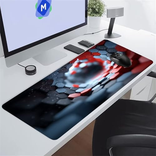Tapis de Souris Gaming Géométrique Rouge XXL Mouse Pad, Grand Tapis Bureau avec Base Anti-Dérapage, Extended Long Clavier Pad Large Mousepad pour PC Gamer et Le Bureau 1000x500x2 mm