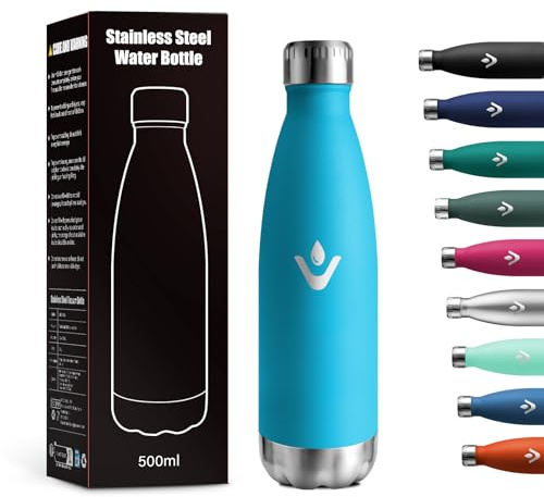 Botella Termica 500ml, Reutilizable, Botella Agua Termica a Prueba de Fugas, Termo Agua Acero Inoxidable sin BPA, Botella Doble Pared para Oficina, Escuela, Gimnasio, Senderismo, Niños, Aire Libre