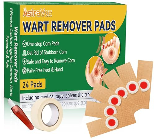 AstraVox Wart Remover, 24pcs Corn Remover for Feet and Hand, Verruca Treatment Plasters for Kids Adults, Wart Treatment Effective Way, Pain Relief, Repair Skin, Easy to Use