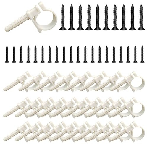 TONGIHS 30 Stück Schraubrohrschellen Set mit Stockschrauben und Dübeln, Rohrclip aus Kunststoff, 20 mm, Rohrstützhalter, Weiß, Rohrklemme für Kunststoffrohren, Gummischläuchen