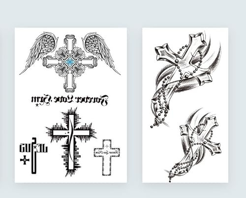 2 Blätter Temporary Flügel und Kreuz Tattoo Fake Religiöses Tattoo J501 XQB273