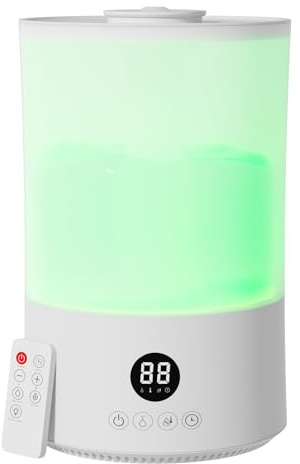 Humidificador de Aire, 4L Humidificador Ultrasónico, Mando a Distancia, 40H, Tres Modos, Temporizador, Silencioso, Apagado Automático, Boquilla de 360°, para Habitaciones Bebes Dormitorio Plantas (A)