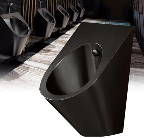 Urinario de Acero Inoxidable 304 con Sensor Inteligente, urinario Vertical de Pared con rebosadero, para hoteles, escuelas, baños públicos, urinario Plateado (urinario Negro con Sensor)