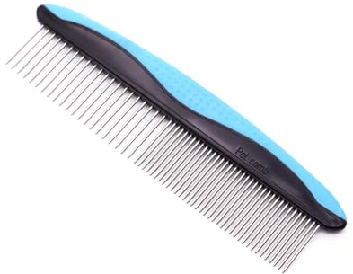 Xelmorant Dog Comb & Cat Comb for Grooming – Stainless Steel Teeth and Rubber Non-Slip Handle for Removing Tangles and Knots of Fur for Large, Medium, Small Dogs and Cats(BLUE)