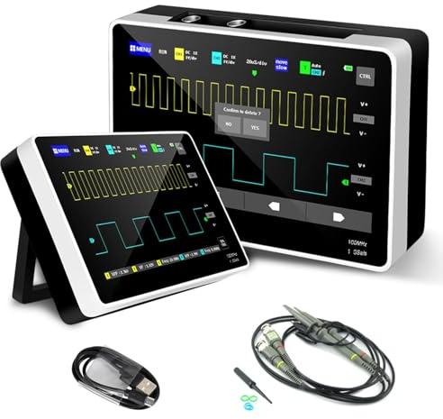 2 Channel Digital Oscilloscope, 100MHz Bandwidth 1GSa/s Sampling Rate Portable Handheld Oscilloscope with 7 Inch Touch Screen, FFT Analysis, USB Export for Automotive Electronics Repair Lab Workshop