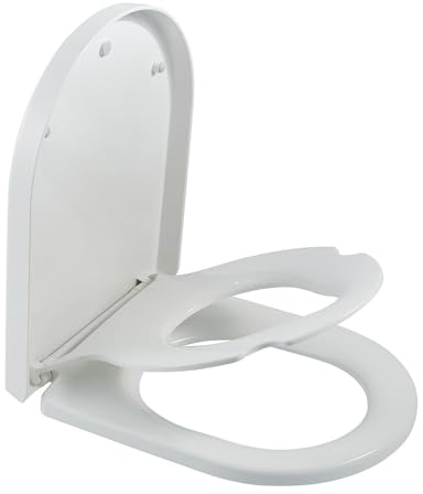 2-in-1 D-Shape Toilet Seat, Soft Close Quick Release PP, White for Adults & Kids