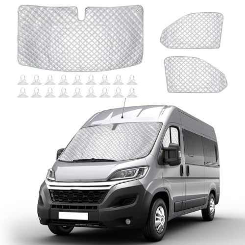 Pare Soleil Voiture Pare Brise Avant pour Fiat Ducato X250/290 pour Peugeot Boxer pour Citroën Jumper 2006-2025, Lot de 3 Housses de Protection Thermique pour Pare-Brise intérieur