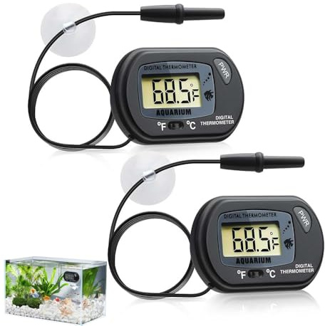 2 Pack Digital Aquarium Thermometer, Submersible Probe & Suction Cup, Large LCD Water Temperature Gauge for Reptile Vivarium Terrarium, Incubator Fridge (-50°C to 70°C)