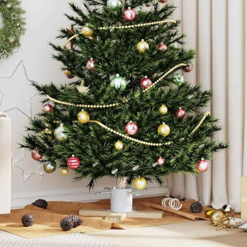 Runheo Weihnachtsbaumständer Weiß aus massivem Kiefernholz 50 x 50 x 16 cm, stabiler Tannenbaum Ständer mit Wasserbehälter und Seilzugtechnik für Weihnachtsbaum, Innenbereich