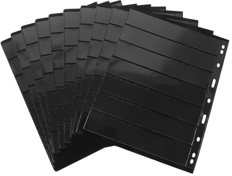 KICHOUSE Álbum de Sellos Páginas de Doble Cara 10 Hojas de Plástico Negro, Práctico y Ligero para Coleccionistas de Sellos y Fotos