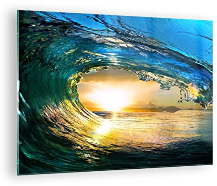 Moderno Quadro su Vetro 70x50 cm Stampe da Parete Paesaggi Marino - 2779 | Oceano Onda Sole Quadro Decorativo Piccolo Decorazione Murale Soggiorno Arte da Parete Decorazione da Parete ARTTOR