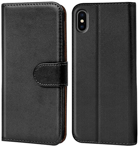 Verco Coque pour Apple iPhone XS, Housse Portefeuille pour iPhone X (10) Etui en Cuir Synthétique Fonction Stand Case, Noir