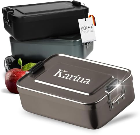 Uakeii Personalisierte Vesperbox mit Gravur, tolles Geschenk für Schule Kindergarten (Anthrazit)