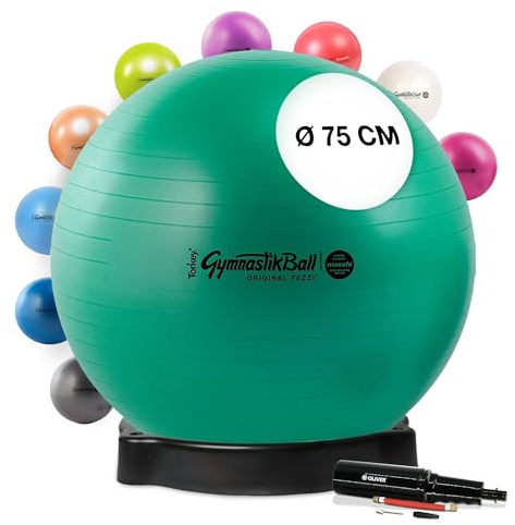 PEZZI Gymnastikball Maxafe mit Ballschale und Pumpe | Sitzball mit Burst-Proof-System, belastbar bis 400 kg, für Therapie, Sport und Büro