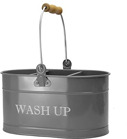 Wash Up Tidy - Grey | Kitchen & Sink Tidy | Cleaning Organiser | Vintage Kitchen Accessories | Washing Up Aid | Caddy Box | Enamel Bucket | M&W