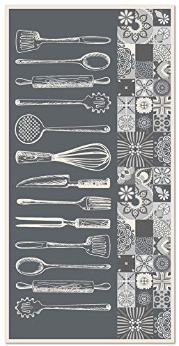 Panorama Alfombra Vinílica Cocina - Modelo Utensilios Cocina Gris 40x80 cm - Varios tamaños - Decoración Hogar