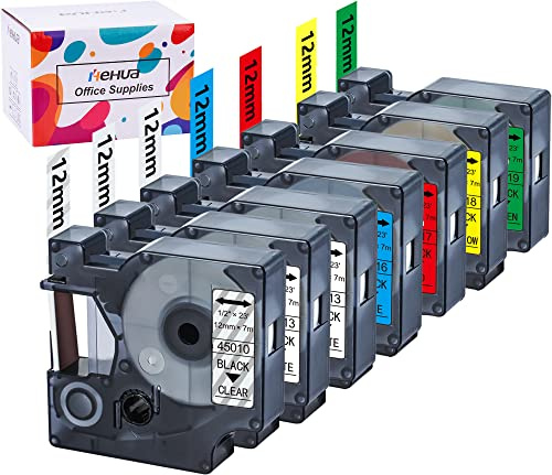 7PK Ersatz für Dymo D1 Etikettenband 12mm für LabelManager 160 280 210D | Kompatibel mit Dymo 45013(2PK) 45010 45016 45017 45018 45019, Für LabelManager Executive 640CB 260P 360D LabelWriter 400