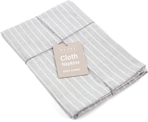 MEEMA Set of 4 Reusable Cloth Napkins | Cotton Fabric, Grey Dinner Napkins | Washable Natural Table Napkins, 50 x 47 cm