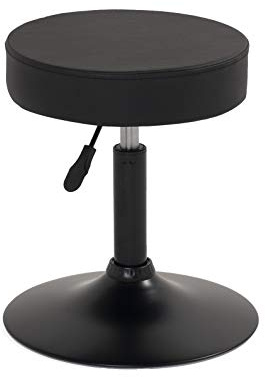 KAYELLES Tabouret de Travail Bureau sans roulettes, épais siège Rond Simili Cuir rembourré, Hauteur réglable 43 à 57 cm, Large Base métal Anti dérapant YU (Noir)