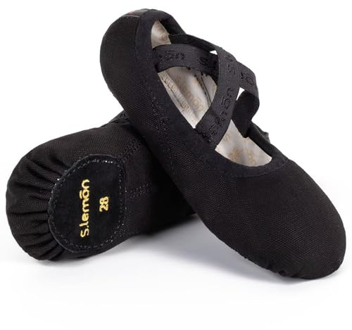 s.lemon flickor balettskor vuxen bomull canvas dans balett platt, Svart 2, 12 Women/10 Men