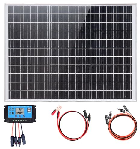 XINPUGUANG kit solar 60W 12v fuera de la red, Panel Solar monocristalino 50 vatios, controlador solar 10A 12V/24V, Ideal para camping, caravana, barco, autocaravana, casa (50)