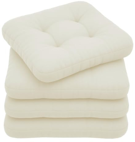 chilly pilley® 4er Set Stuhlkissen mit Bindungen – Gepolsterte, Gesteppte Sitzkissen, Wasserabweisender Stoff, In 3 Größen erhältlich, Bequeme & Stilvolle Kissen (Cremefarbig, 50 x 50 cm 4er Set)