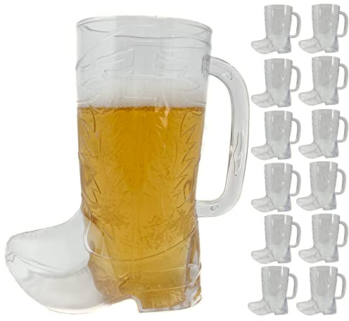 Podzly Cowboy Boot Mugs, 12 Pcs Plastic Drinking Cups, 17 oz, Western Themed Party Decorations, Fun Cowgirl Boot Glasses for Parties, Durable, Reusable