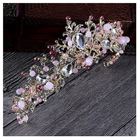 BJQZX Krone Rosa Gold Perle Brautkronen Handgemachte Tiara Braut Stirnbänder Kristall Hochzeit Diadem Königin Krone Hochzeit Haar Zubehör (Metal Color : Pink Crown)