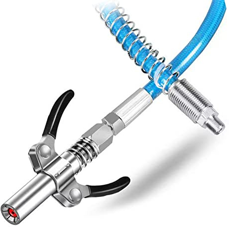 Fettpistolenkupplung, Schnellentriegelungs-Fettpresse, Hochdruck-Fettdüse, Autospritze, Schmiermittelspitze, Düse, max. 10000 PSI, 0,3 cm NPT-Armaturen (Doppelgriff mit Schlauch)
