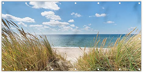 MuchoWow® Balkon Sichtschutz Sichtschutzmatte Balkonbanner Abdeckung für Terrasse Balkon Windschutz Blickdicht Wetterfest 200x110 cm Düne - Gras - Meer - Strand