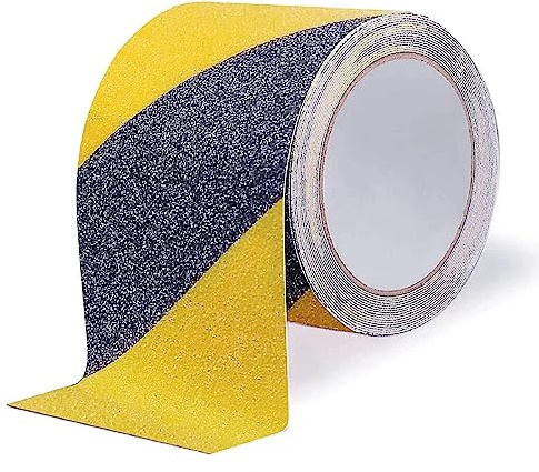 OQingluan Cinta Antideslizante Adhesiva, 10cm*18m | Cinta Antideslizante de Tracción, Impermeables, por la Vida y la Seguridad en el Trabajo, Amarillo y Negro