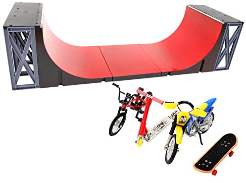Fowybe Skateboard-Geschenkset | Griffbrettrampen mit Mini-Fingerspielzeug-Set - Einschließlich Fingerboards, Fingerbike, Scooter, Mini-Finger-Skateboard-Rampen-Set, Finger-Skate-Park für Kinder