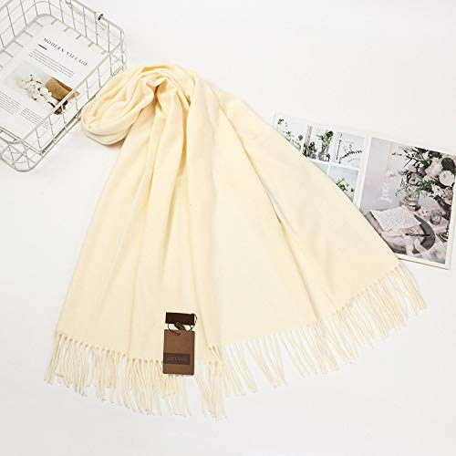 Bysonglezai Schals Damen Tücher Halstuch Scarf Mode Winter Schal Frau Weiß Kaschmirschal Lang Dick Warm Einfarbig Schal Herbst Und Winter Wollschal OneSize Weiß
