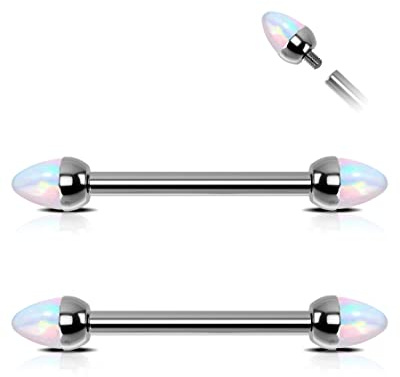 OUFER Body Piercing Titanium Nipple Rings Piercing 14G Nipple Bar 14MM Opal Bridge Piercing Barbell