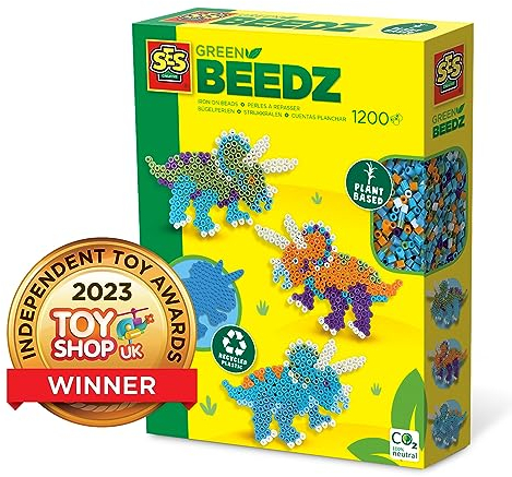 SES Creative 06405 Dinosaurier Green Beedz-Bügelperlenset Triceratops-Dino, Einheitsgröße