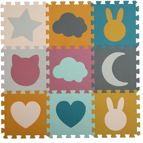 PLAY 10 Baby Play Mats for Floor, Foam Baby Play Mat, Foam Play Mats Shapes Puzzle Mat 9 Pieces