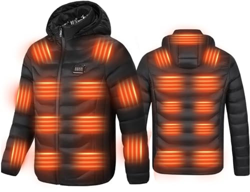 Monave Veste Chauffante Homme Femme Doudoune Chauffante avec 23 Coussins Chauffants en Fibre de Carbone, 3 Niveaux de Température pour Moto Pêche Ski Activités de Plein Air Noir