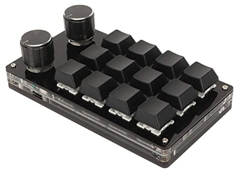 ASHATA Mini Tastierino Numerico 12 Tasti, Tastierino Numerico USB Cablato con Luci RGB, Interruttore Blu a 3 Manopole, Tastiera Macro Programmabile Fai da Te per Laptop Tablet PC
