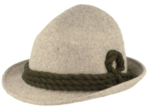 Breiter Original Herren Trachtenhut, Filzhut, Wanderhut Spitzkopf, 100% Wolle, schmaler Krempe & Wollkordel, DREI Farben