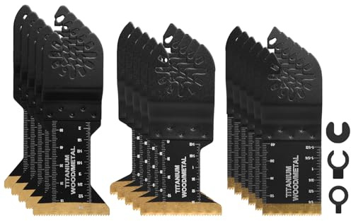 16 st svängande verktygsblad titan multiverktyg blad skärsågblad snabb hastighetsskärning för trä, metall, naglar och hårt material för Dewalt Rockwell Milwaukee Makita Ryobi med 3 extra adaptrar
