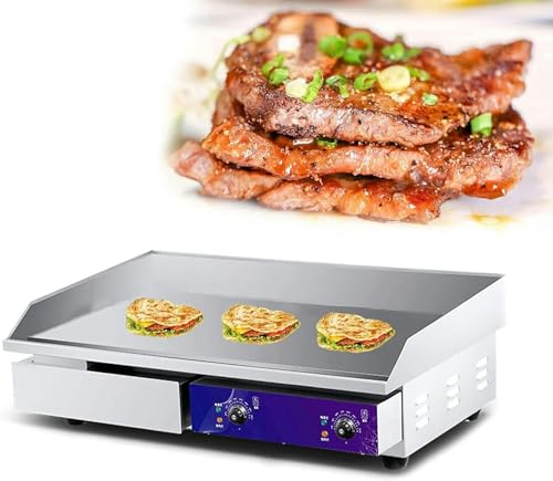 Piastra per Barbecue Elettrica 4400W Griglia Professionale in Ghisa 726x400mm Bistecchiera Elettrica 50℃ a 300℃ Griglia Professionale con Temperatura Regolabile per Casa Ristorante-1pc