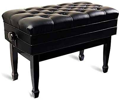 RWRAPS Klavierhocker, verstellbar, Deluxe-Klavier, 84 cm, Duettbank, Klavierhocker mit Notenfach, versteckte Hebestruktur, Beine aus massivem Holz (schwarzes Teakholz, braun)
