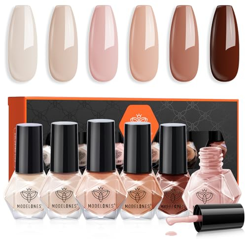 Modelones Nagellack 6 PCS Schnelltrocknender Nude Rosa, Ungiftig Wasserbasis, Gel Ohne UV-Lampe, Langanhaltend, Geschenk für Frauen und Mädchen