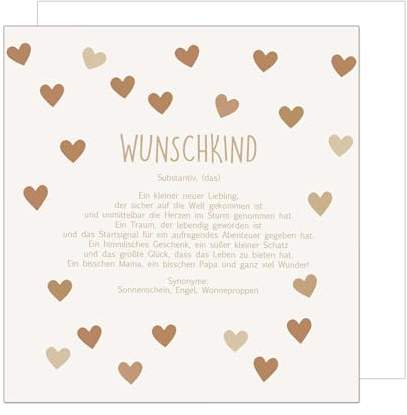 Edition Seidel Premium quadratische Glückwunschkarte zur Geburt mit Umschlag. Karte Grußkarte Babykarte mit Spruch Wunschkind Billet Baby Kind Junge Mädchen Herz (EQ104 SW024)