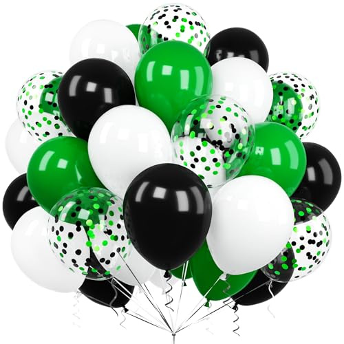 Ballonger grön svart, Ousuga 60 stycken 30 cm (12 tum) matt mörkgrön svart vit konfetti latex heliumballong för pojkar män barn födelsedag fotboll bröllop baby party årsdag fest dekoration