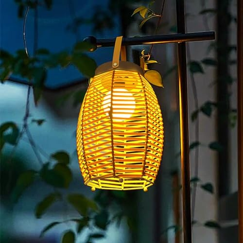 Solar Laterne Outdoor Solar Rattan Weben Hängende Solarleuchten Laterne Licht Garten Landschaft Tragbare Lampe für Dekoration Garten Weg Terrasse, Solar + USB Aufladung