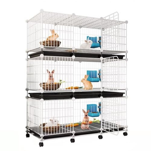 HJYryhyfddply Extragroßer 3-Lagiger Kaninchenkäfig Und Tierhaus mit 9 Tiefen Ausziehwannen Und Universalrad, Meerschweinchenkäfig Aus Metalldrahtgeflecht, für Frettchen, Chinchillas