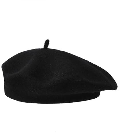 MUNSKT Baskenmütze für Erwachsene, Wolle, Unisex, weich, warm, Vintage-Künstlermütze, französischer Stil, Schwarz, Schwarz , 7 1/4-7 1/2